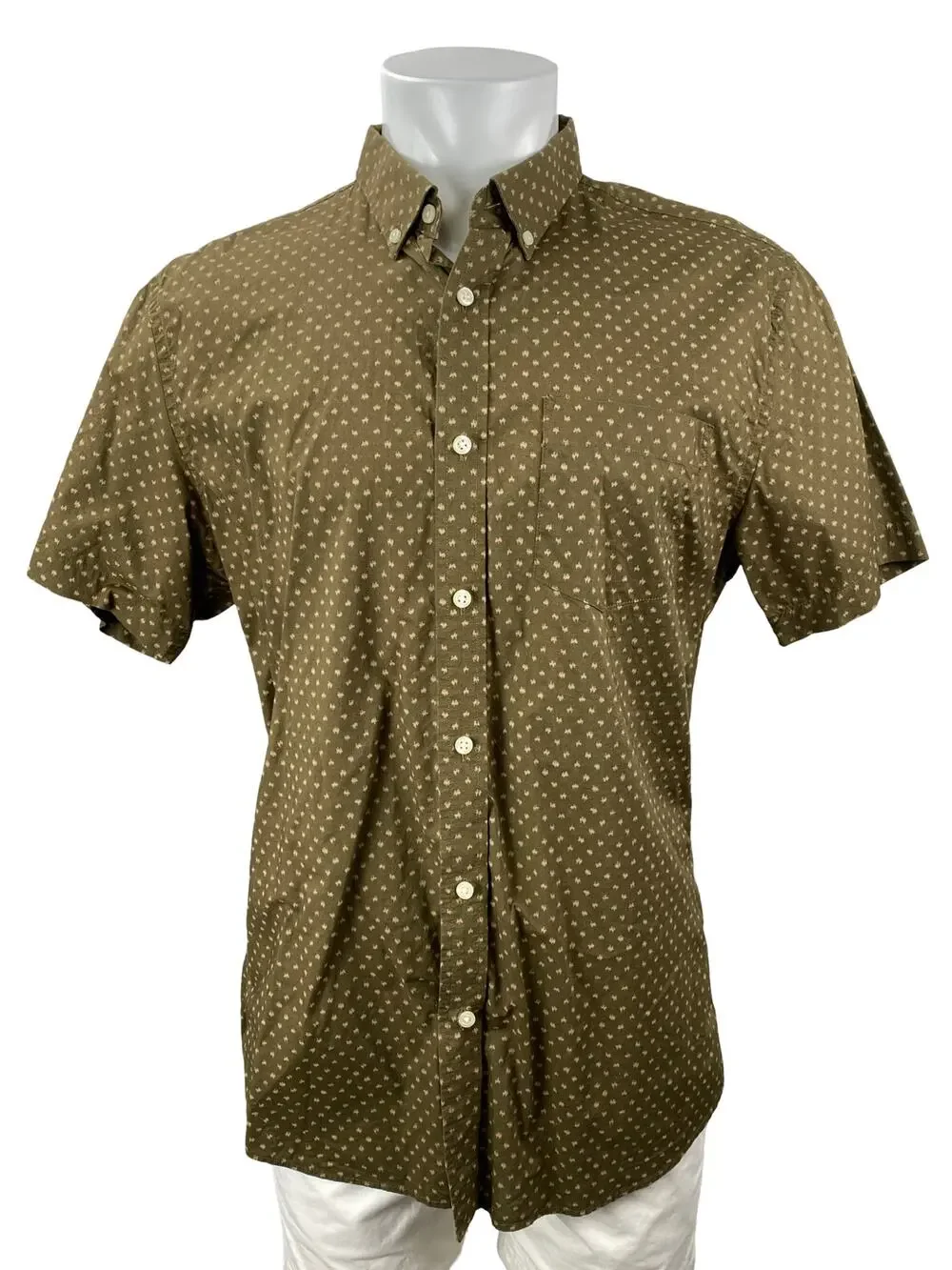 Banana Republic Stretch Soft Wash Mens Olive Green Slim Button Up Shirt Top Sz L
